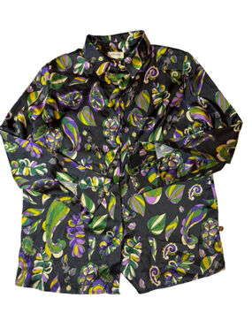 Joyce & Girls Silk Paisley Button Front Blouse Retro Y2K Statement Top